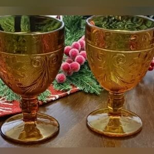 💫Vintage Indiana Amber Tiara Glass Wine/Water Goblets, Set of 2, EUC, 1970's